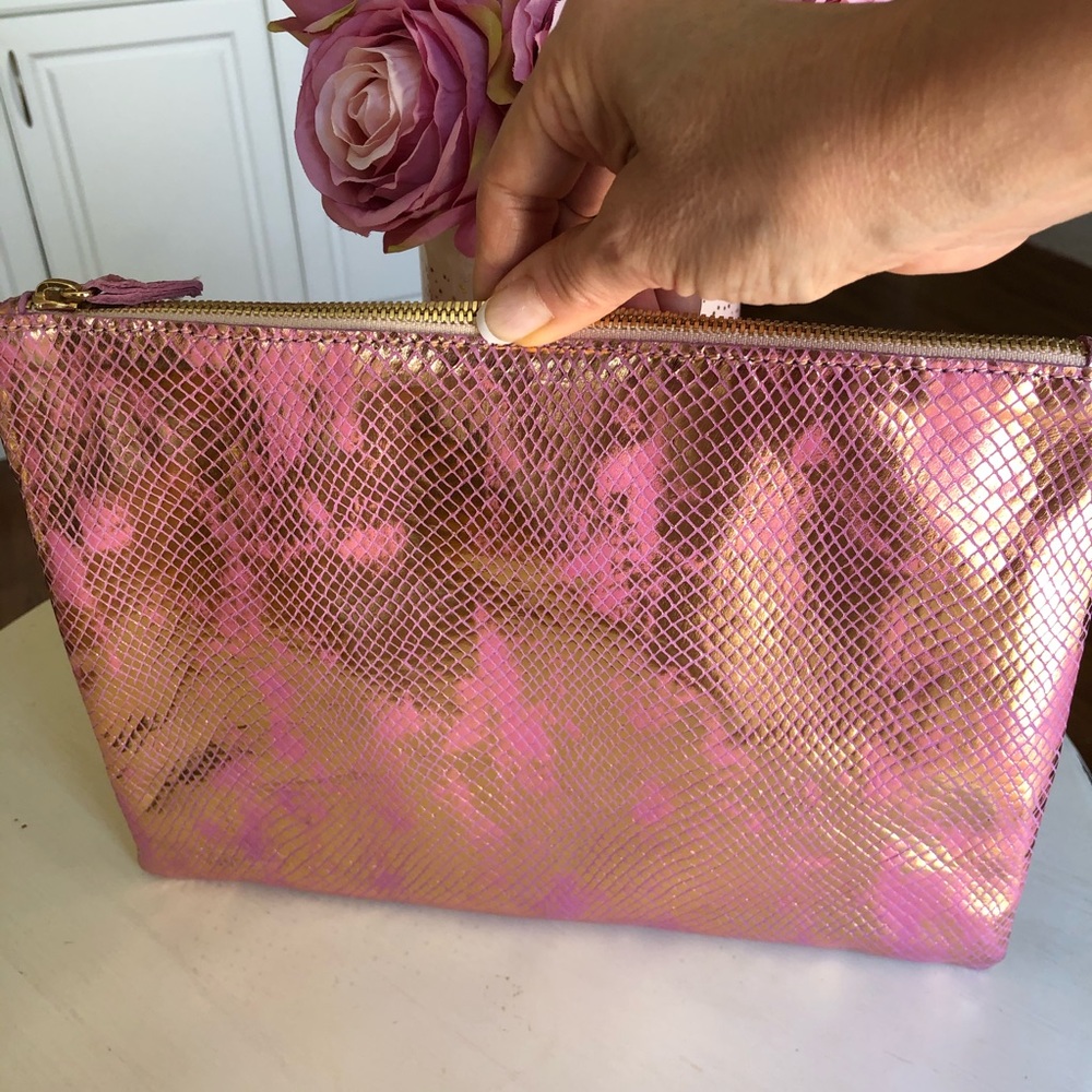 NWOT m. Andonia Rose Gold Faux Snakeskin Clutch
